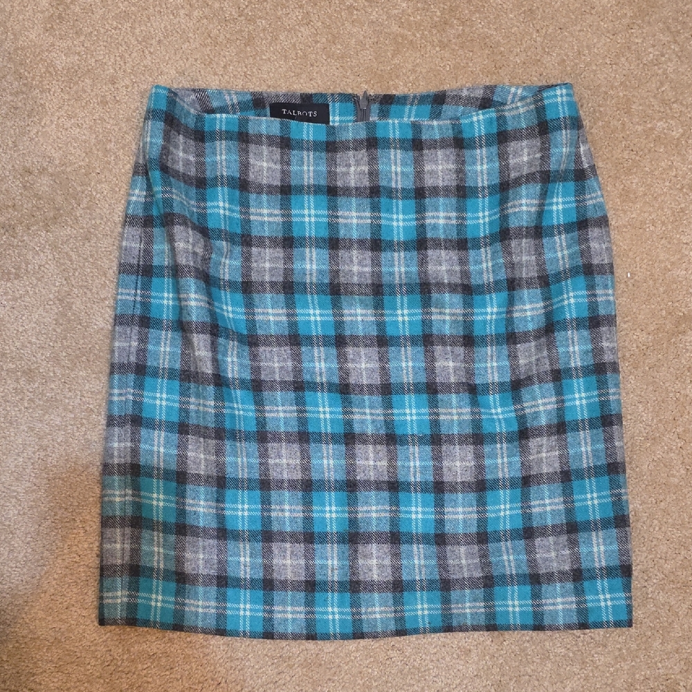 Talbots Teal‎ and Gray Plaid Pencil Skirt